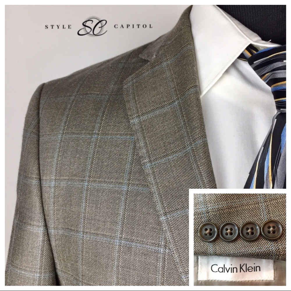 Calvin Klein Mens 42 Gray Blue Pinstripes Blazer